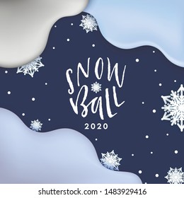 Winter season holidays themed banner for social media, blog or online shop. Christmas, Happy New Year background with waves, snowflakes, gold elements. Realistic snow and confetti. Vector illustration