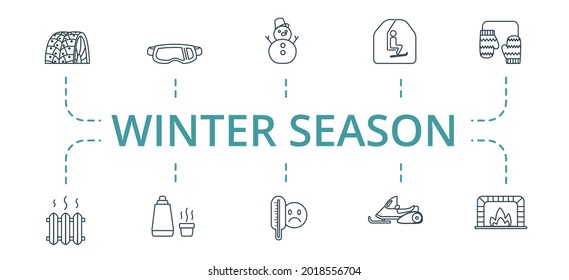 Winter Season icon set. Contains editable icons theme such as heat, thermos, fireplace and more.