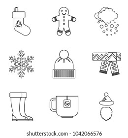 Winter season icons set. Outline set of 9 winter season vector icons for web isolated on white background