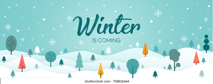 Winter season landscape with christmas tree and snow vector background