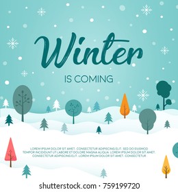 Winter season landscape with christmas tree and snow vector background