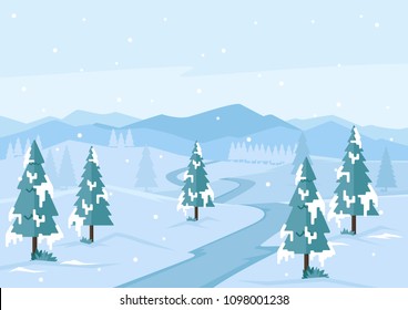 winter season landscape flat vector