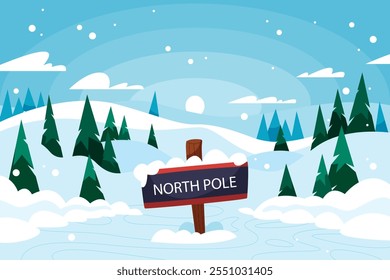 Winter season landscape with pine tree and snow vector background