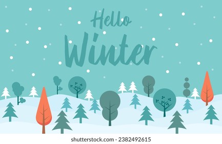 Winter season landscape with tree and snow vector background