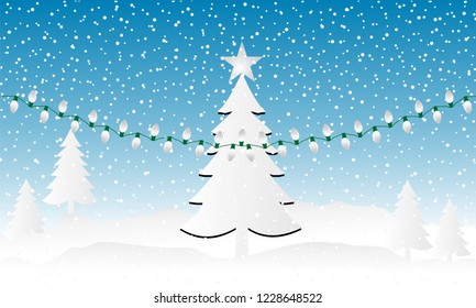 Winter season landscape with trees and hills. Vector illustration for Christmas and New Year.