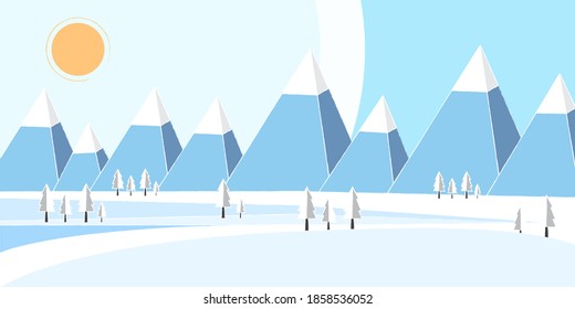 Winter season landscape vector background.