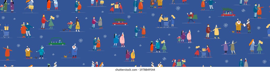 Winter season lifestyle. People walking. City style. Set for your design