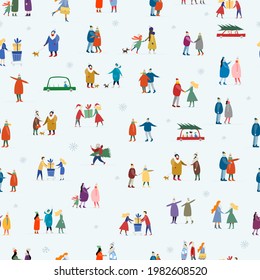 Winter season lifestyle. People walking. City style. Set for your design