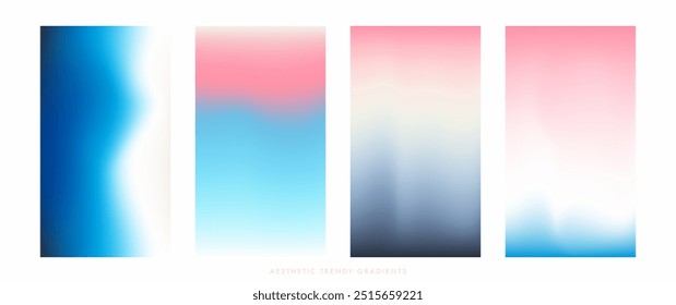 Anuncio de Vector de color pastel azul claro y rosa de la temporada de invierno. Fondo de gradiente de cielo borroso. Historias Abstractas de Vertical de luz invernal. Conjunto de diseño de Plantilla de degradado para póster, ig, publicación en redes sociales