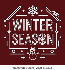 Winter season with minimal Objects about Winter around it, Winter December, snowman, flakes, tree, snow design for cold season poster written text