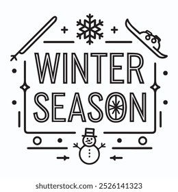 Winter season with minimal Objects about Winter around it, Winter December, snowman, flakes, tree, snow design for cold season poster written text