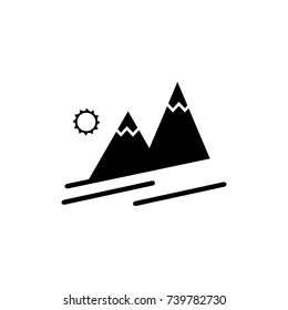 winter season mountains with sun vector icon on white background