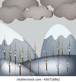 winter season nature background, vector illustration