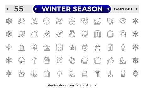 Winter season outline icon collections. Containing Spring, Hail, Humidity, Fall, Fog, Winter, Snow, Wind, Rainy, and Seasons icons.
