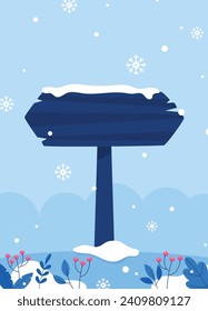 Winter season portrait background with wooden board illustration