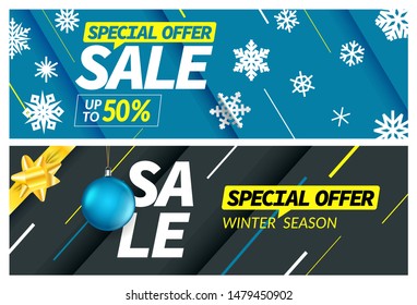Winter season sale special offer banners set