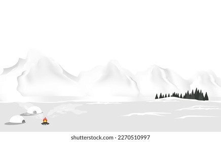 Winter season scenery on north pole with igloo house local culture, abstract winter background