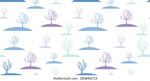 Winter season seamless pattern, Colorful winter trees on a white background.
