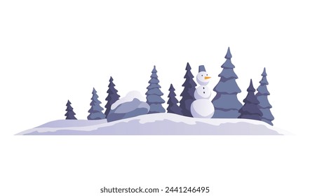 Winter season. Seasonal banner with snowman for social media stories wallpaper, landscape with copy space for text. Vector illustration