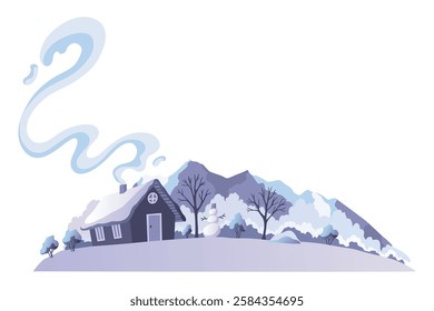 Winter season. Seasonal banner with snowman for social media stories wallpaper, landscape with copy space for text. Vector illustration