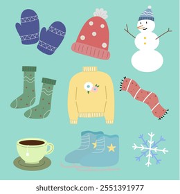 winter season set icon, winter clothes