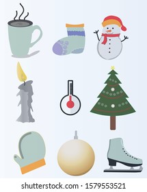 Winter season set objects in saturated color