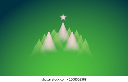 Winter Season, Silhoutte Green Christmas Tree With Snow. Abstract Background. Design Template For Postcard, Greeting Card Or Invitation Party. Pine Forrest With A Star Vector Illustration. 