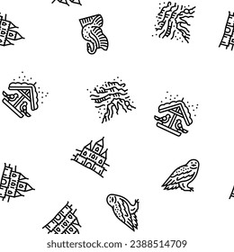 winter season snow cold holiday vector seamless pattern thin line illustration