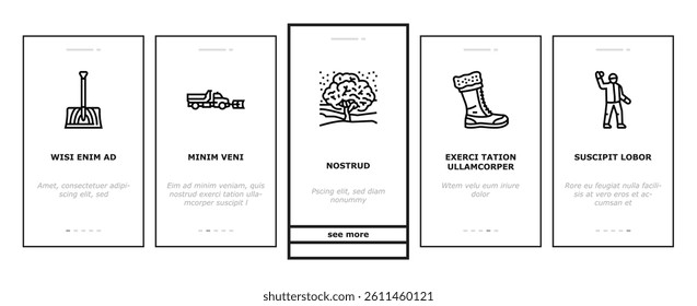 winter season snow cold holiday onboarding mobile vector. decoration snowflake, nature celebration, december weather, white blue, ice winter season snow cold holiday Illustrations