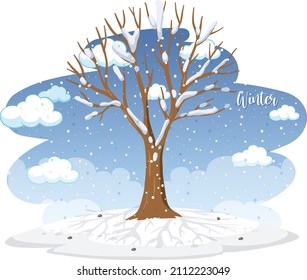 Winter season and snow covered tree  illustration