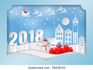 Winter season with snow flake. Vector illustration of Merry Christmas 2018, paper art design in the box