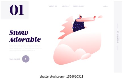 Winter Season Snowballs Game Website Landing Page. Young Man Fooling and Playing Outdoors. Male Character Standing at Fortress Throwing Snow Ball Web Page Banner. Cartoon Flat Vector Illustration