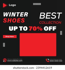 Winter season social media facebook post | Realistic christmas season celebration with instagram stories instagram and facebook post template | Merry christmas theme banner or square flyer template