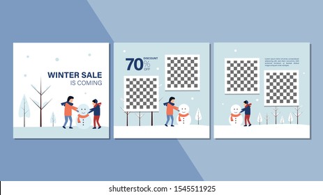 Winter season square banner for website, social media, or internet ads. Winter sale advertise background. winter is coming. Editable Vector Illustration