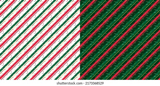 Winter season stripes pattern in classic Xmas red and green colors. Vector Christmas rapport or motif for print, textile, fabric, sublimation, wrap, wrapping paper, web, and print.