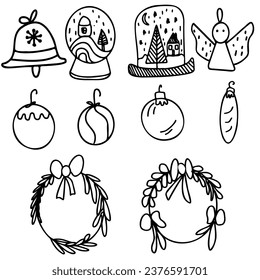 Winter season themed doodle set. Suitable for children's coloring books. Vector illustration.