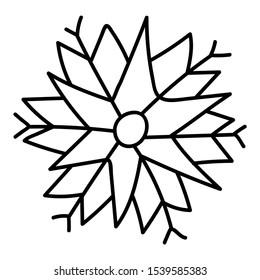 Winter season themed snowflakes in the style of Doodle. Winter elements for greeting cards, posters, stickers and seasonal design. New Year. Christmas decor. Isolated snowflake on white background