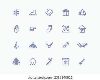 Winter season thin line icon set with blue color