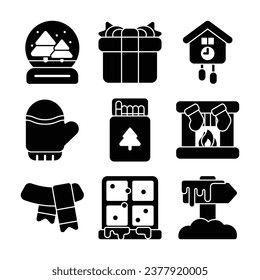 Iconos y elementos de glifo vectores de temporada de invierno