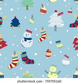 Winter season vector seamless,memo note cute style, Christmas holiday pattern for all design ex: gift wrap, postcard, textiles, wallpaper, paper.Ornaments ex: socks, snowman, gift, fir tree, bubble.