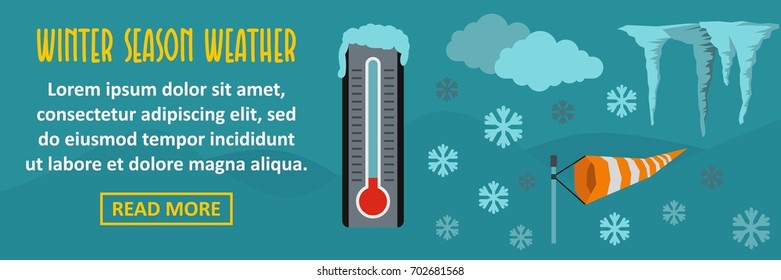 Winter season weather banner horizontal concept. Flat illustration of winter season weather banner horizontal vector concept for web