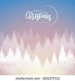 Winter seasonal holiday Christmas background. Christmas greeting card with winter forest. Vector illustration