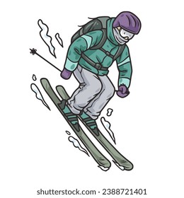 Winter seasonal sports, skiing and snowboarding. Off-piste freeride by person with skis and snowboard and splitboard. Extreme cold season sports, outdoor activities.