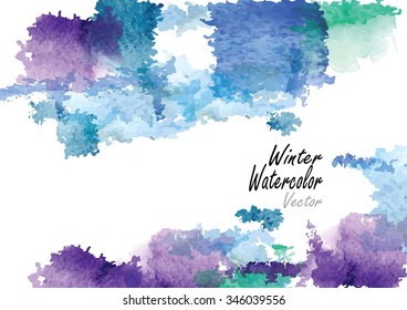 Winter season,vector  watercolor  brush hand drawn ,blue and gray winter time concept for background,card 