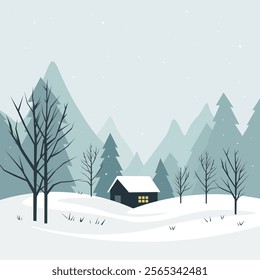 Winter Serenity Landscape vector illustration.