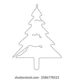 Winter Serenity: A Minimalist Snow-Covered Pine Tree Illustration