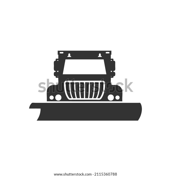 Winter service vehicle for snow removal\
from roads, black icon flat vector illustration isolated on white\
background. Snow plow truck for street\
cleaning.