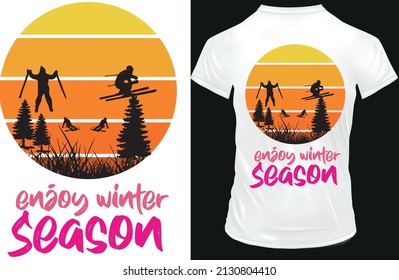 Winter session Retro sunset and SNOW vector t shirt design