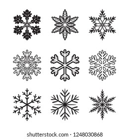 Winter set of black isolated nine icon. Vector Illustration.