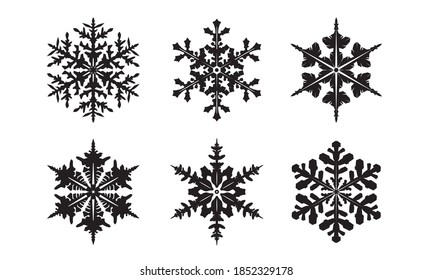 Winter set of black isolated Snowflake icon. Vector Illustration.